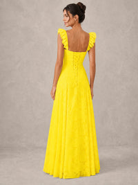 Jacquard Square Neck A-Line Maxi Dress