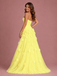 Blush Pink Strapless Sweetheart 3D Floral Tulle Ball Gown Prom Dres