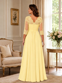 Chiffon Lace Applique Mother of the Bride Dress with 3/4 Sleeves