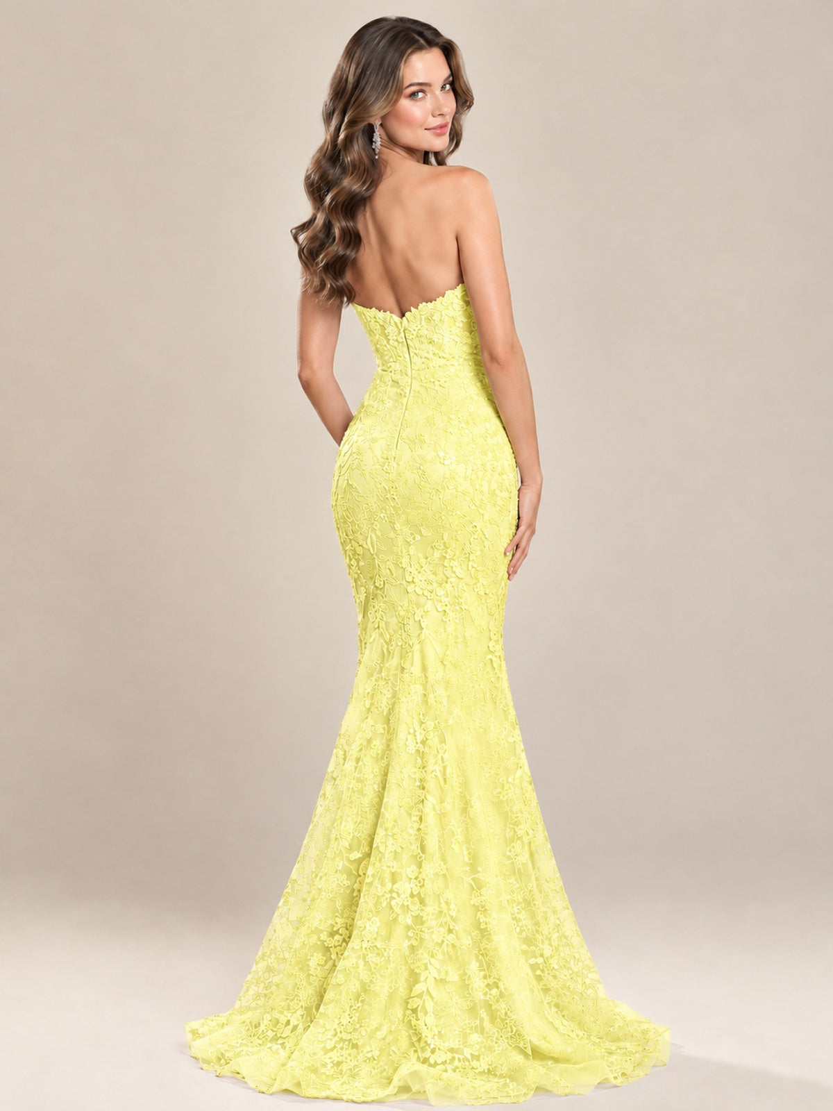 Strapless Corset Mermaid Prom Dress with Floral Lace Appliqué