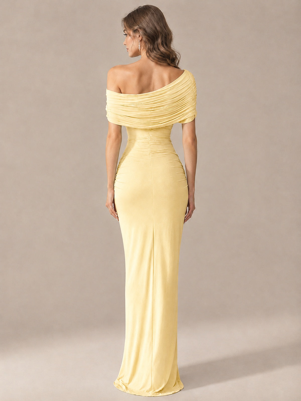 Elegant Draped Off Shoulder Ruched Mermaid Chiffon Formal Evening Gown