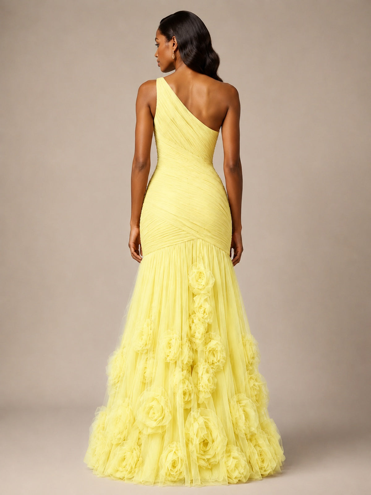 Blush Pink One Shoulder 3D Floral Mermaid Prom Dress