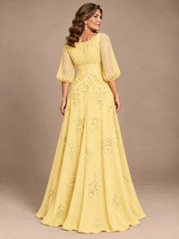 A-Line Mother of the Bride Dress with Sheer Puff Sleeves