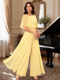 Chiffon Mother of the Bride Jumpsuit with Layered Cape Sleeves