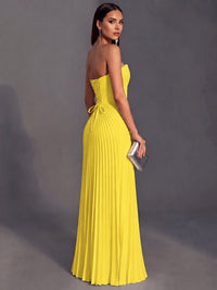 Strapless A-line Long Pleated Satin Prom Dress