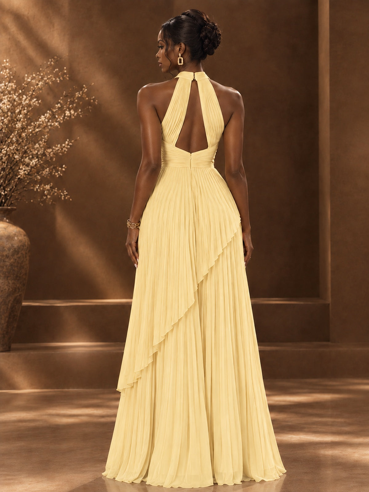 Wrap Pleated Prom Dress Halter A-line Chiffon Formal Wedding Dress