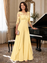 Lace Applique Wide-Leg Chiffon Mother of the Bride Jumpsuit