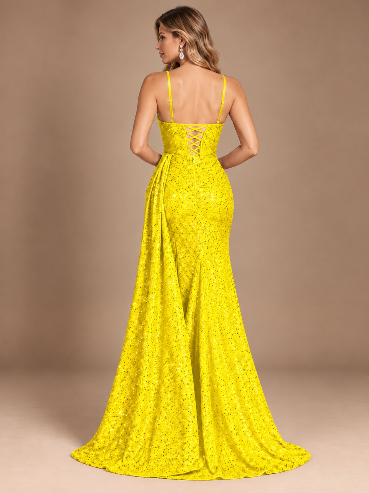 Burgundy Sequin Corset Prom Dress with High Slit