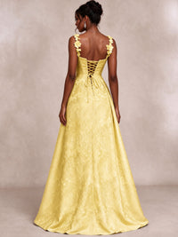 Light Blue 3D Floral Jacquard Prom Dress with Detachable Overskirt Corset Gown