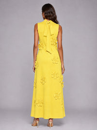 3D Floral Applique High Neck Prom Maxi Dress