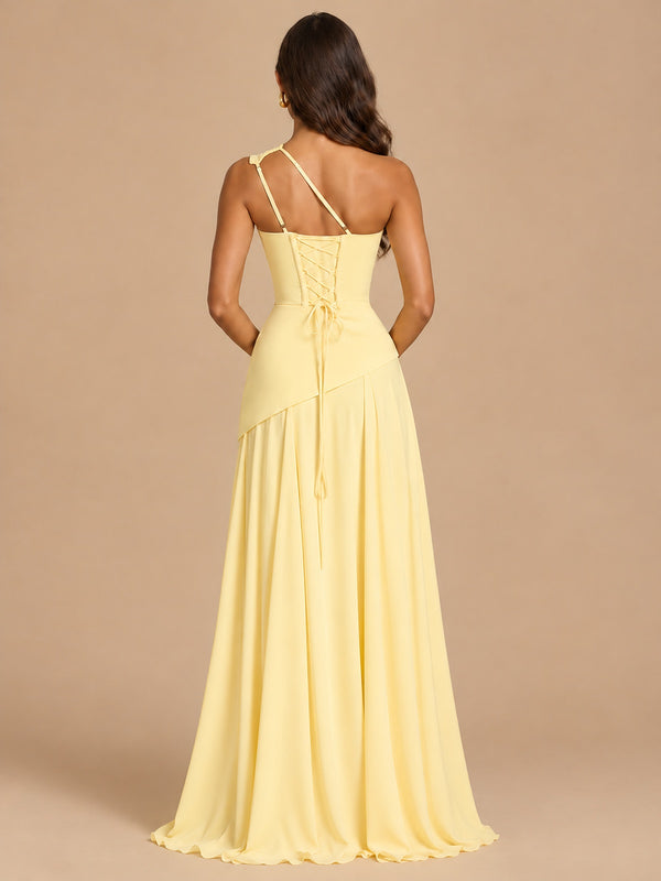 One Shoulder Prom Dress A-line Ruched Women Wedding Formal Gowns