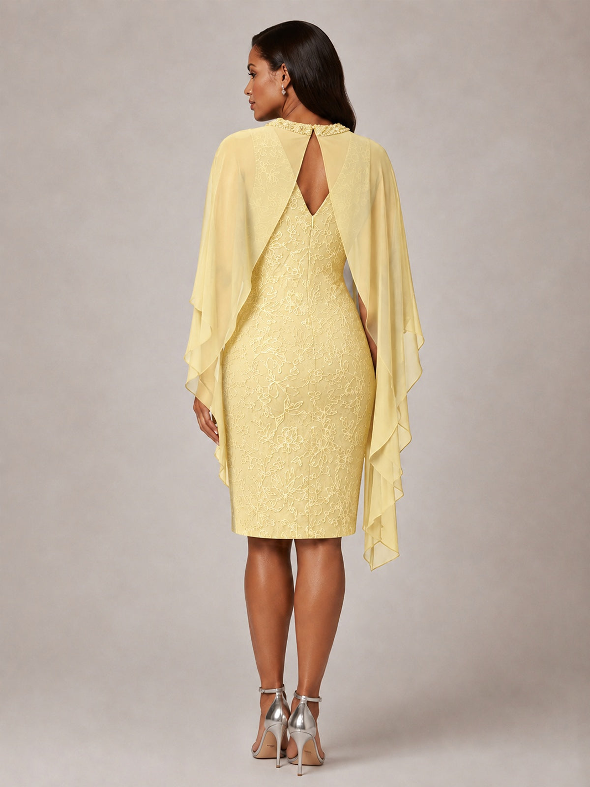 Floral Sheath Mother of the Bride Dress with Cape Overlay