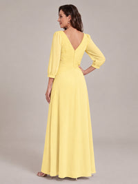 V-Neck Pleated Chiffon Mother of the Bride Dress with Flutter Sleeves
