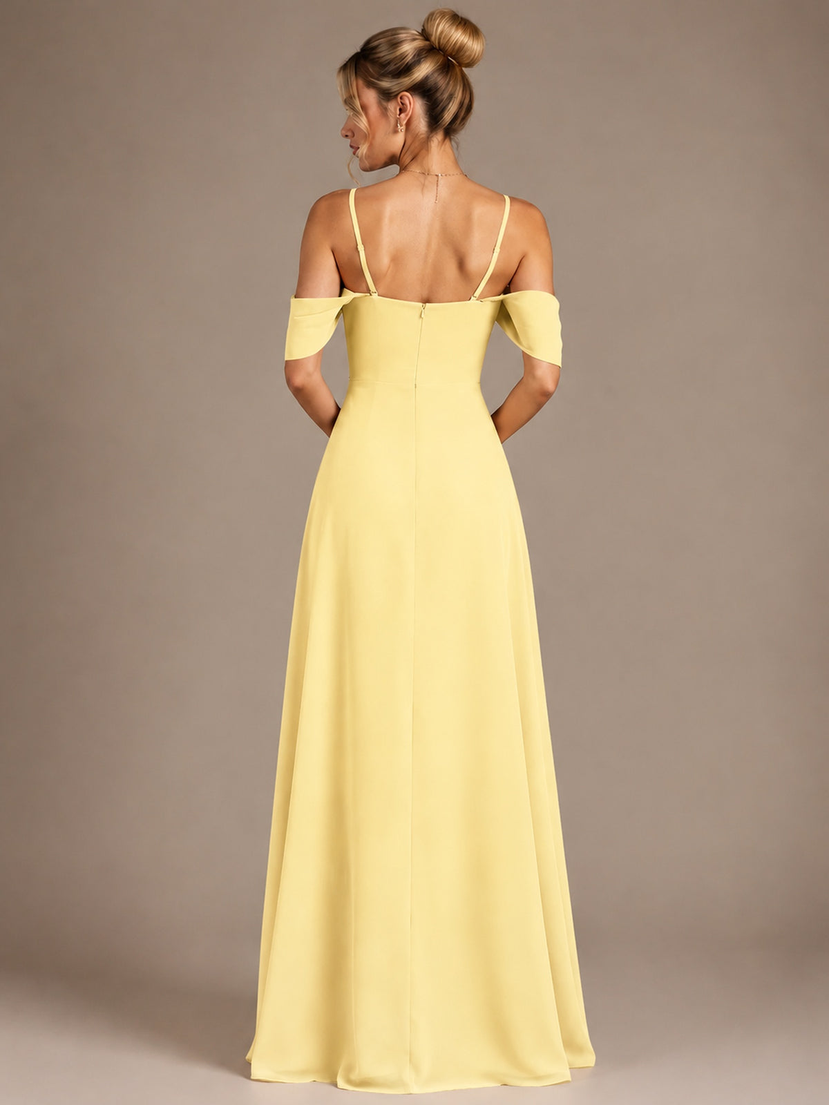 Spaghetti Strap Chiffon Bridesmaid Dress with Ruffles Slit