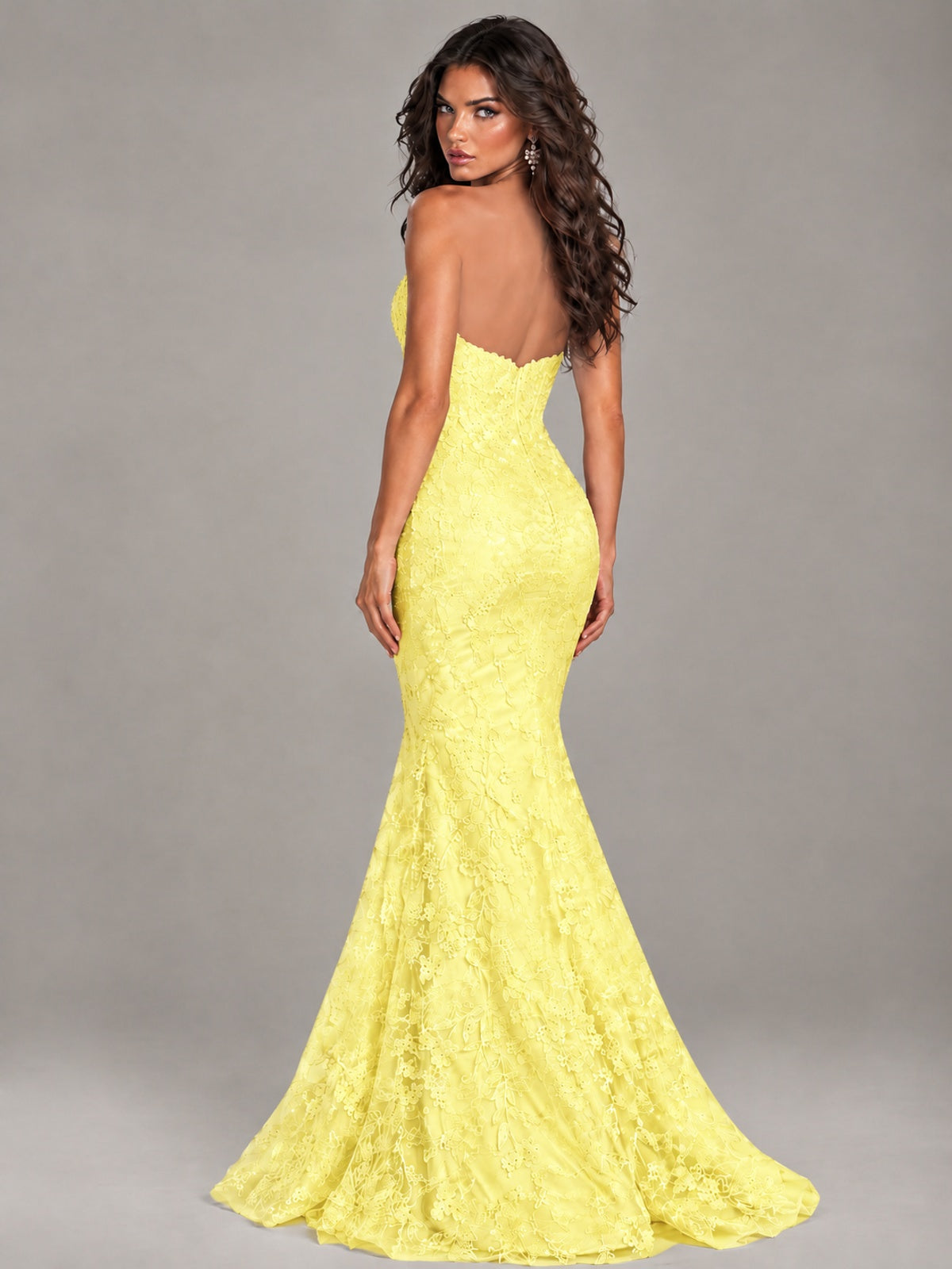 Strapless Corset Mermaid Prom Dress Lace Appliqué Formal Gown