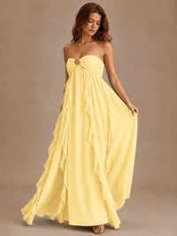 Srapless Sweetheart Chiffon Prom Dress Ruffle Formal Evening Gown