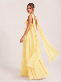 Strapless Ruched Chiffon Long Prom Dress with Scarf