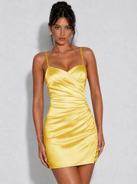 Satin Ruched Spaghetti Strap Homecoming Dress