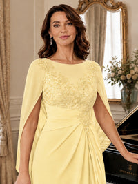 Elegant Applique Chiffon Mother of the Bride Dress with Cape Sleeves