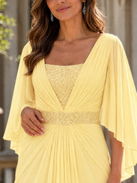 Elegant V-Neck Sequined Chiffon Mother of the Bride Dress with Flutter Sleeves