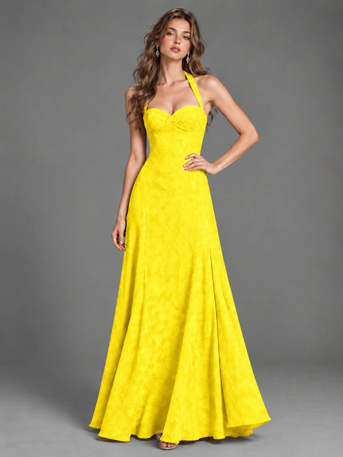 A-Line Halter Floral Chiffon Maxi Dress