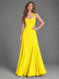 A-Line Halter Floral Chiffon Maxi Dress