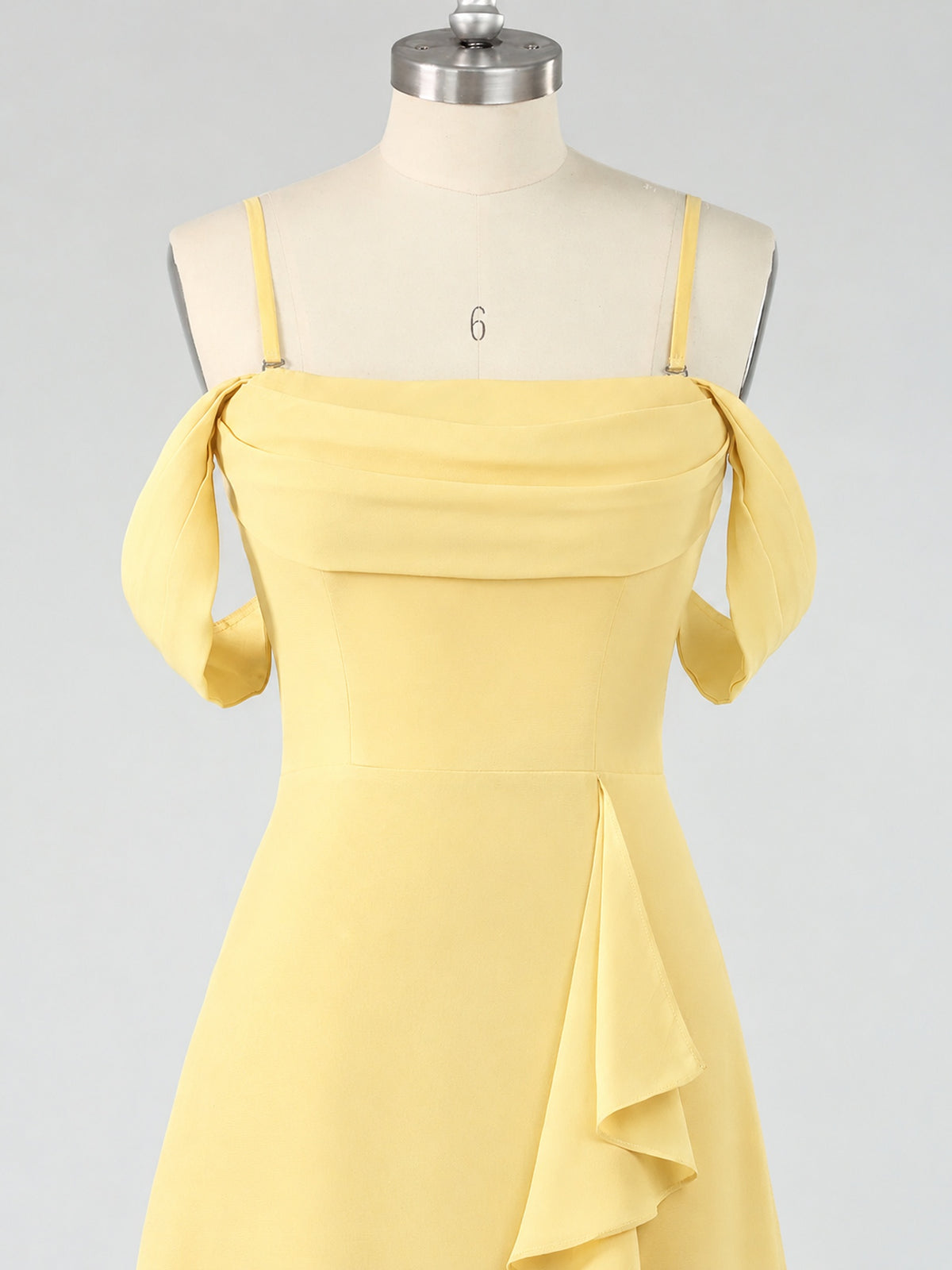 Spaghetti Strap Chiffon Bridesmaid Dress with Ruffles Slit