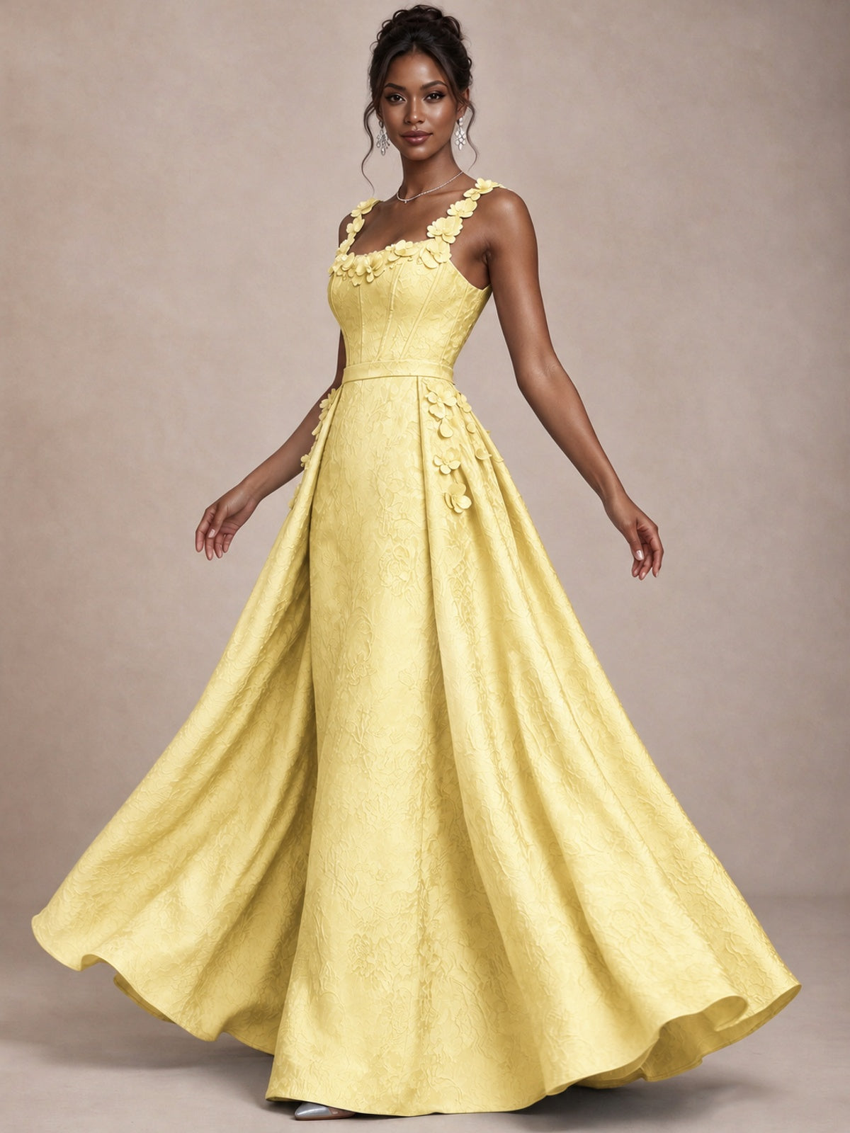 Light Blue 3D Floral Jacquard Prom Dress with Detachable Overskirt Corset Gown