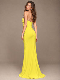 White Strapless Mermaid Maxi Dress with 3D Floral Appliques