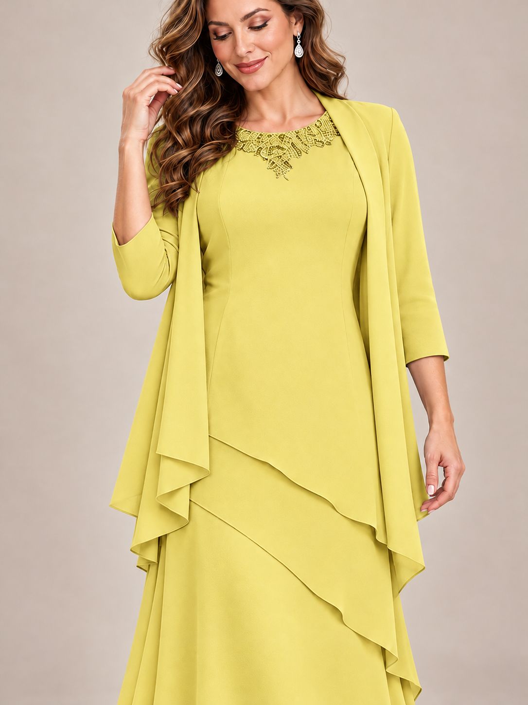 Dusty Blue Two-Piece Chiffon Mother of the Bride Dress with Jacket