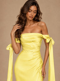 Off The Shuolder Satin Prom Dress Slit Mermaid Formal Gowns