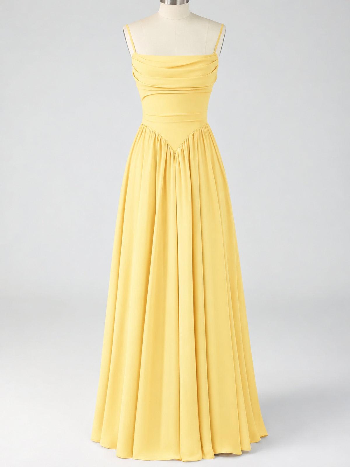 Spaghetti Strap Ruched Chiffon Maxi Dress with Backless