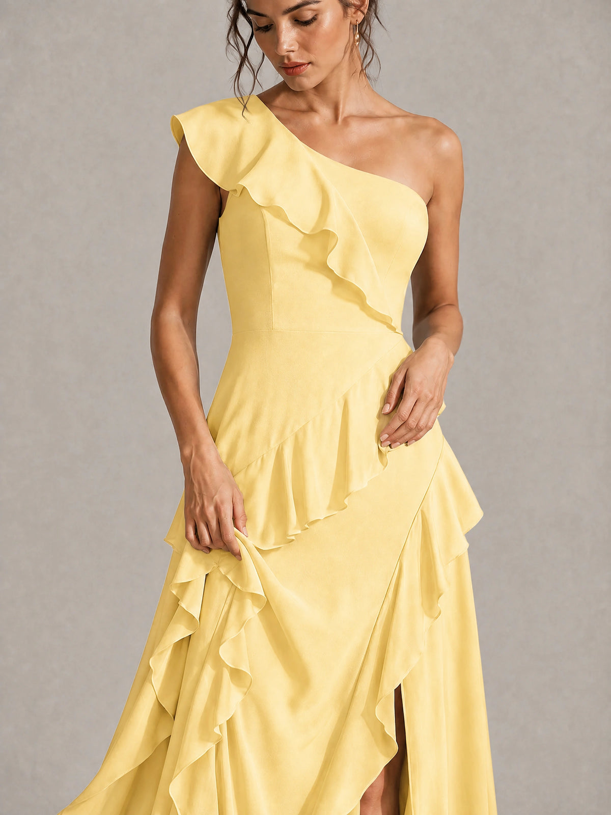 Sage Green One Shoulder Ruffle Bridesmaid Dress