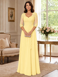 Chiffon Lace Applique Mother of the Bride Dress with 3/4 Sleeves