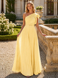 One Shoulder Pleated Chiffon A-Line Floor-Length Bridesmaid Dress