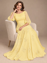 A-Line Mother of the Bride Dress with Sheer Puff Sleeves