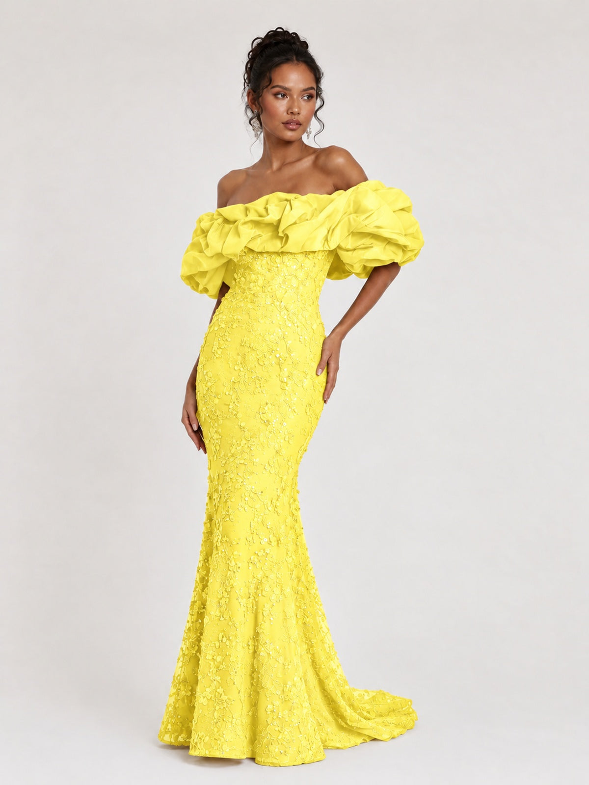 Sequin Off-Shoulder Ruffle Mermaid Prom Dress