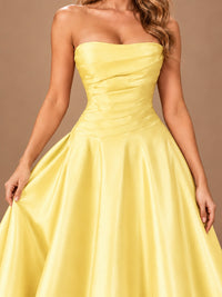 Blush Pink Strapless Satin A-Line Prom Dress with Ruched Bodice