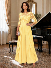 Lace Applique Wide-Leg Chiffon Mother of the Bride Jumpsuit
