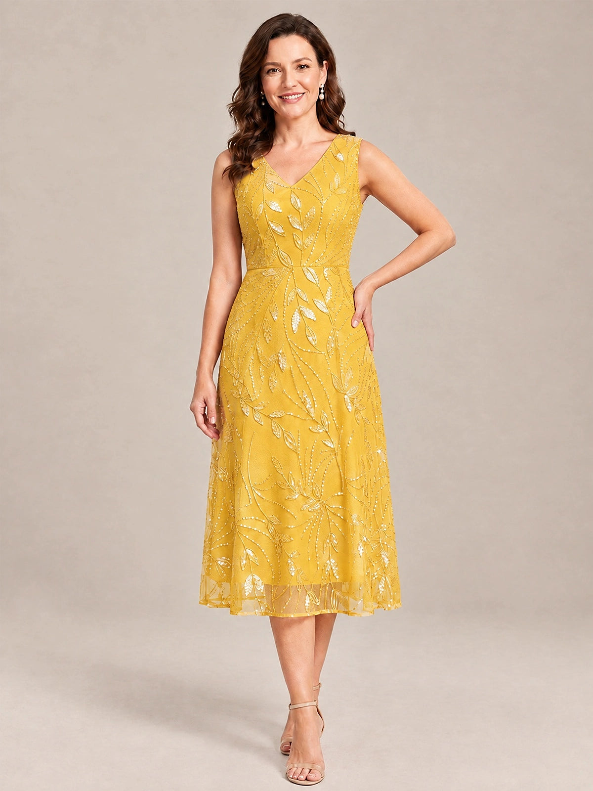 Tea Length Sequin Lace Mother of the Bride Dress with Chiffon Jacket