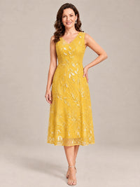 Tea Length Sequin Lace Mother of the Bride Dress with Chiffon Jacket