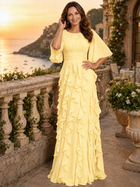 Elegant Chiffon Mother of the Bride Dress with Flutter Sleeves and Ruffle Skirt