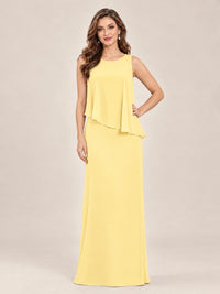 Cape Sleeve Mother of the Bride Dress with Asymmetrical Overlay