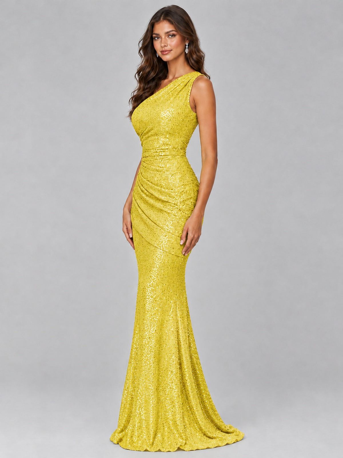 Sequin Mermaid One Shoulder Prom Dress Long formal Gown