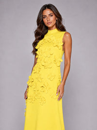 3D Floral Applique High Neck Prom Maxi Dress