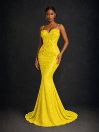 Sequin Mermaid Prom Dress with Floral Applique