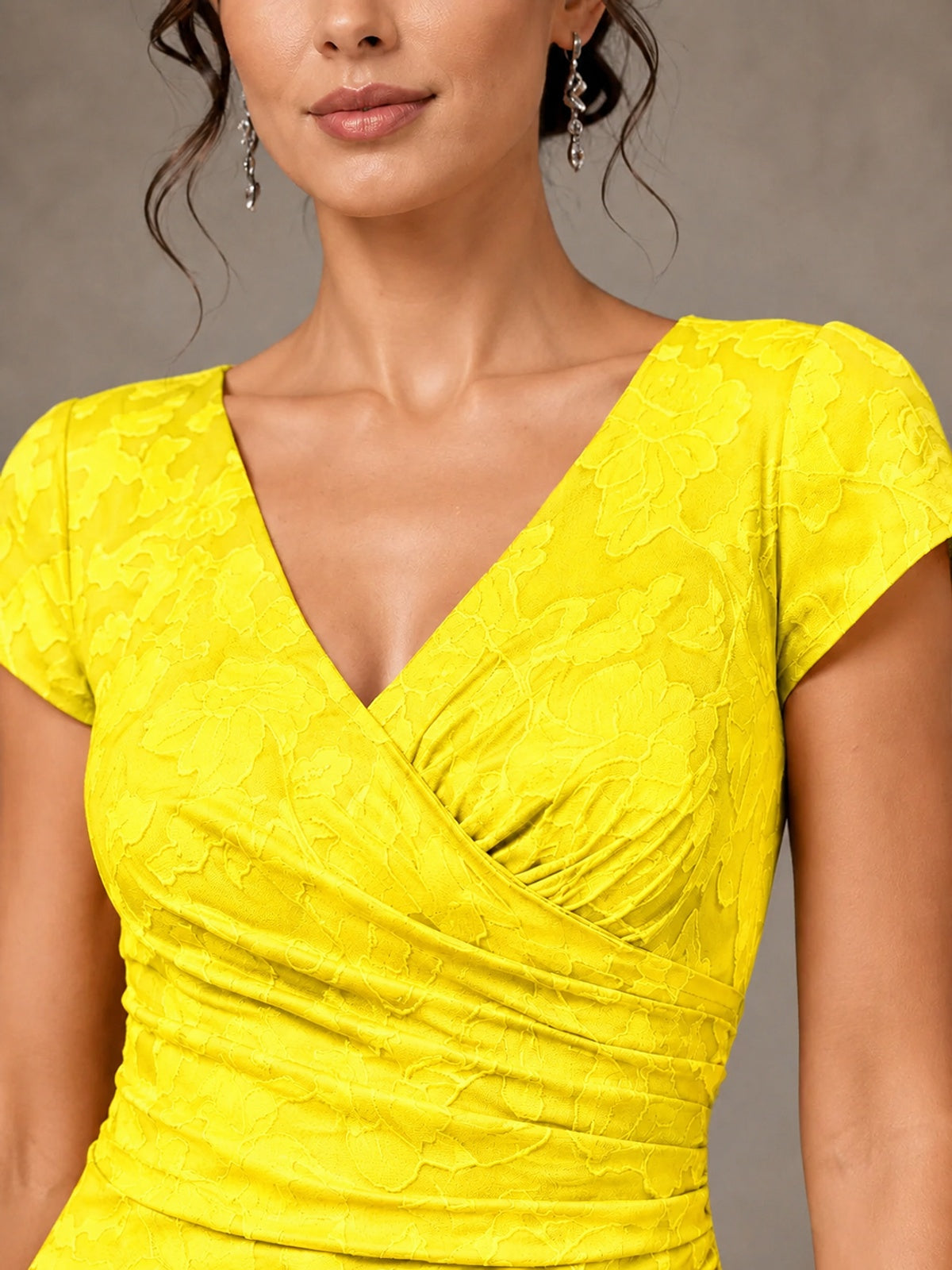 V-Neck Floral Jacquard Mother of the Bride Dress with Slit