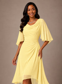 Cowl Neck Ruched Chiffon Mother of the Bride Dresses with Flutter Sleeves