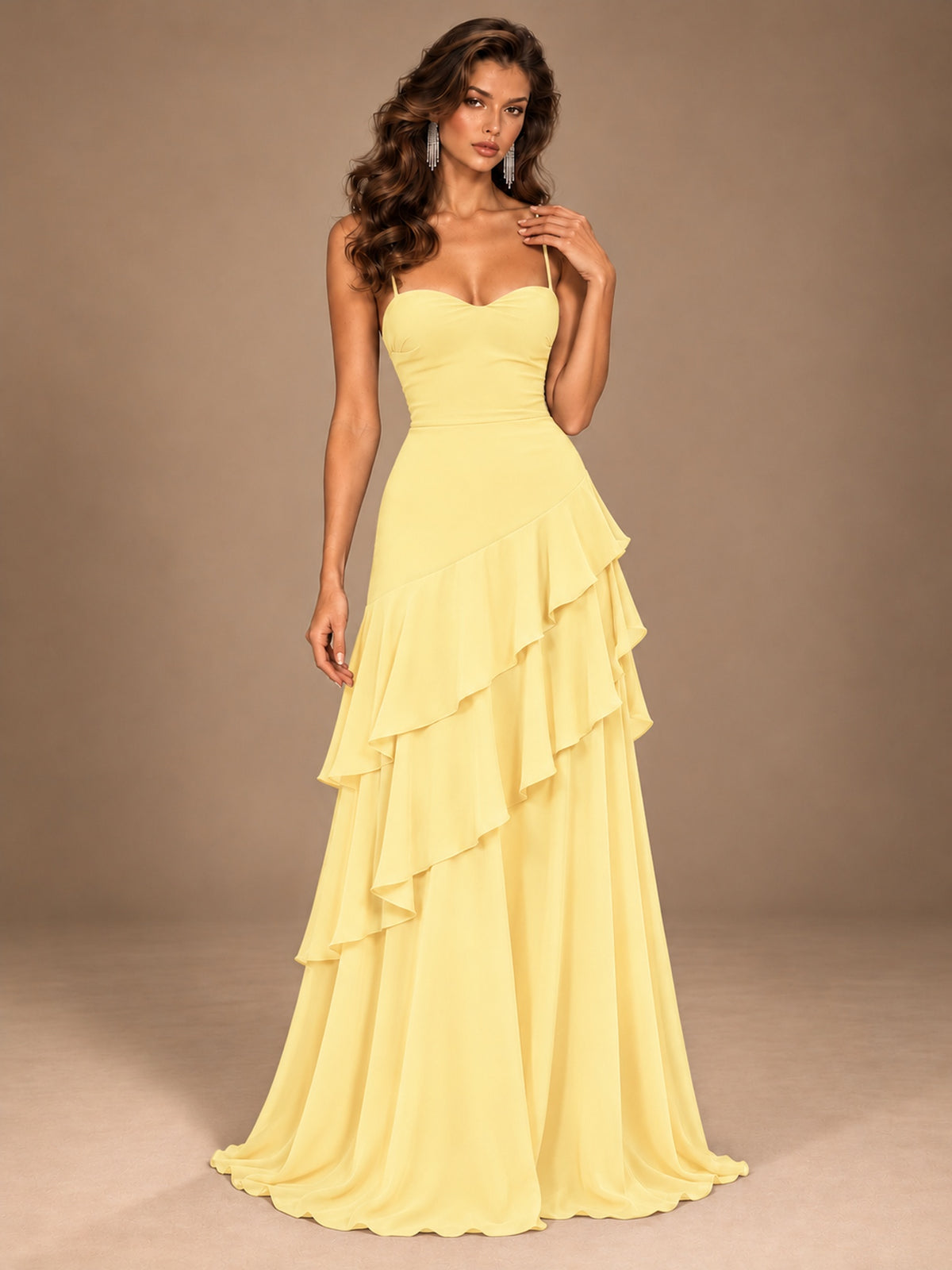 Sweetheart A-Line Ruffle Prom Dress with Spaghetti Straps