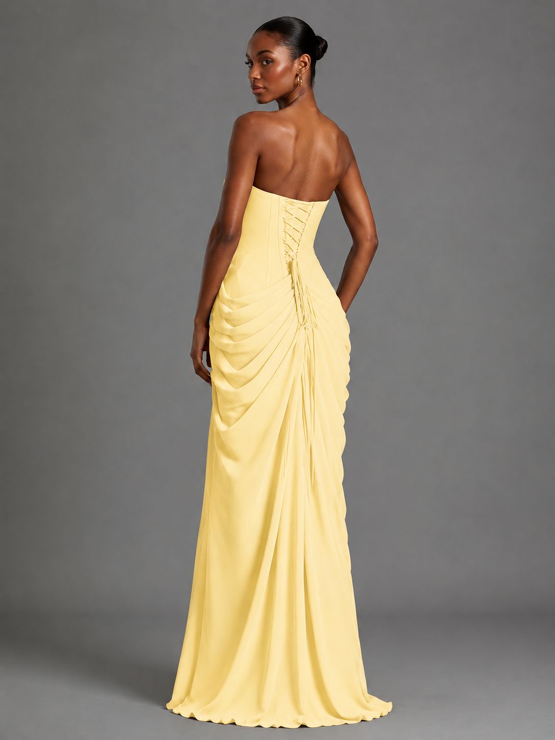 Strapless Bodycon Pleated Chiffon Formal Dress with Slit